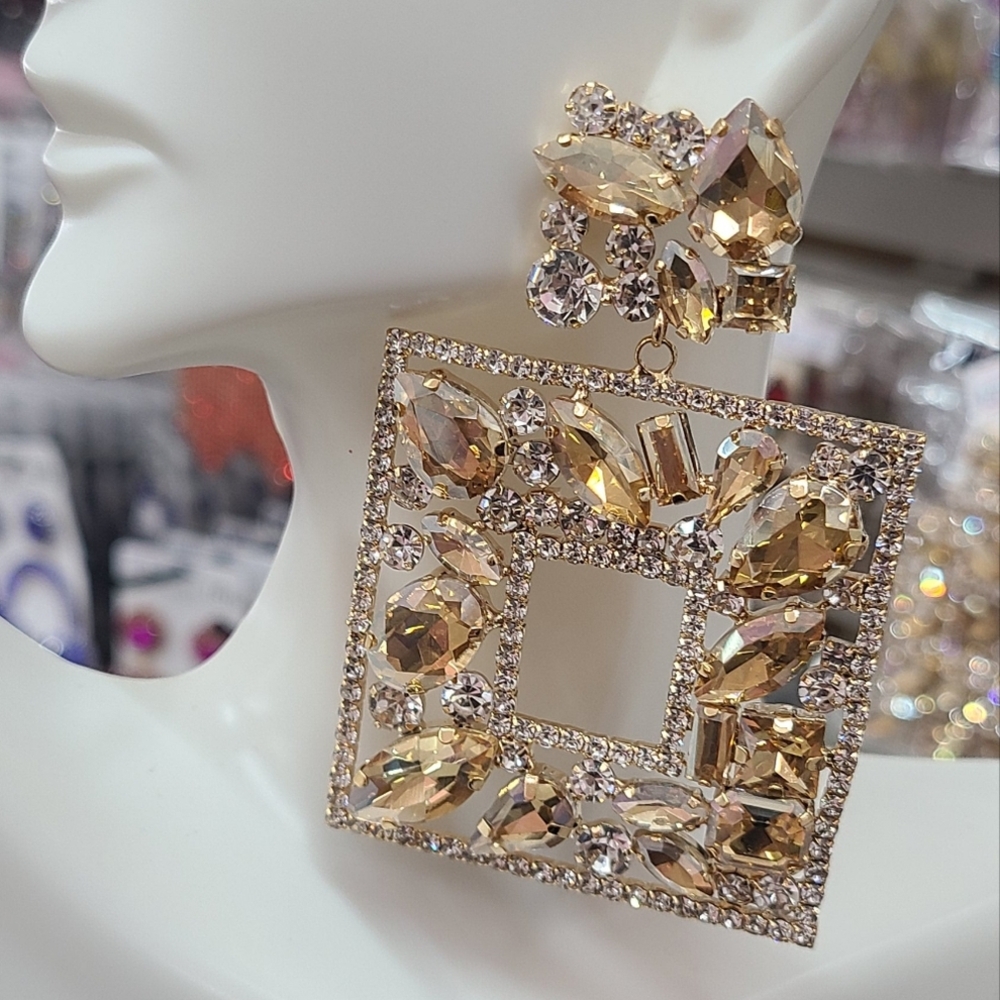 Glamorous Crystal Gold Earrings